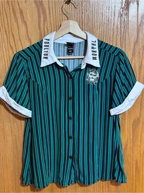 Her Universe Striped Short-Sleeve Button-Up Shirt sz med haunted mansion disney